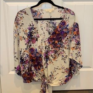 Floral top with tie front